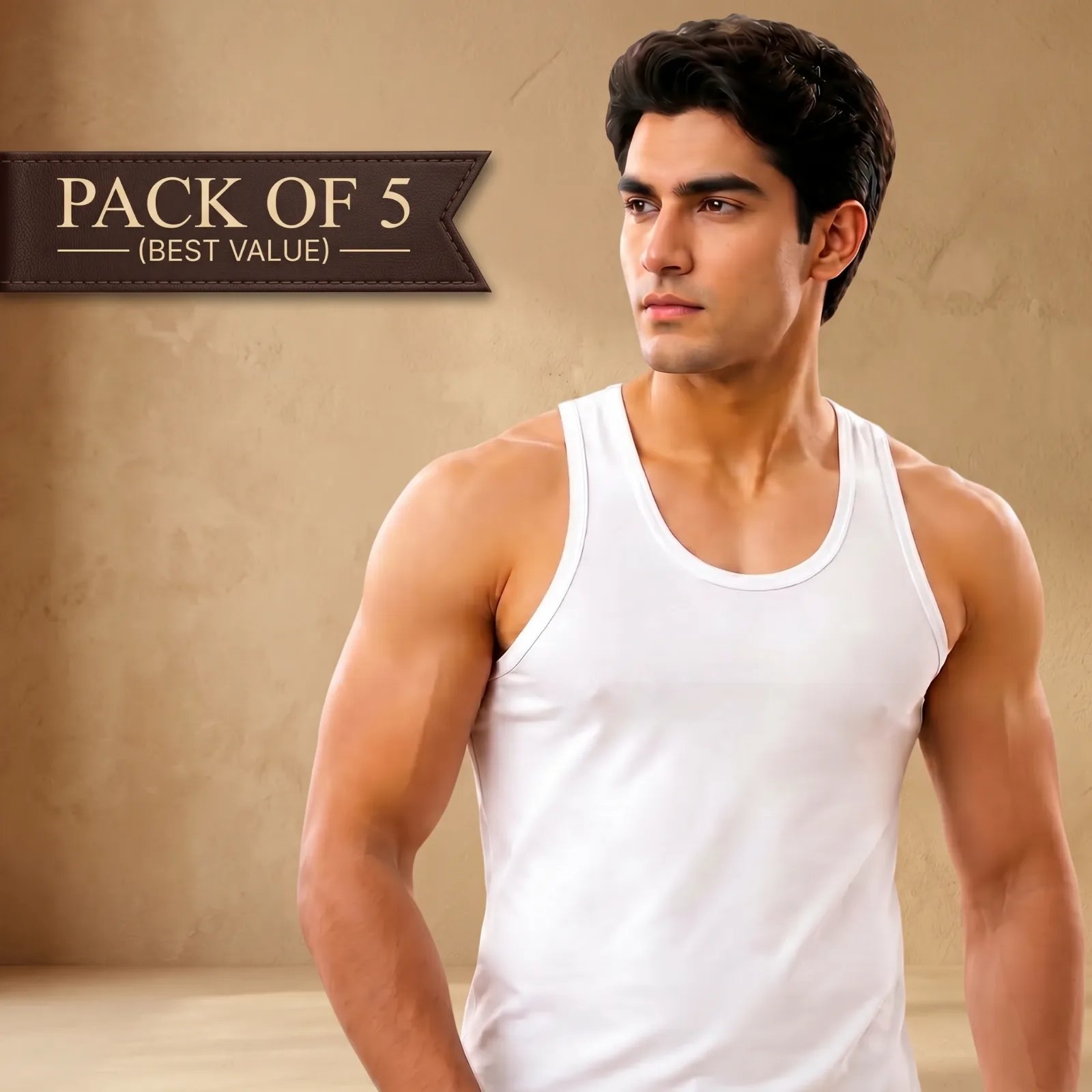 5-Piece Men's Pure Cotton Sleeveless Vests | Anti-Sweat White Undershirt Banyan Set | All-Season Breathable Innerwear